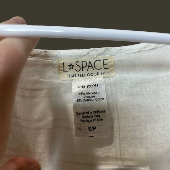 L*space Emilie V-Neck Side Knot Tie Wrap Dress White Tan Stripes Women Small NWT - Picture 2 of 8